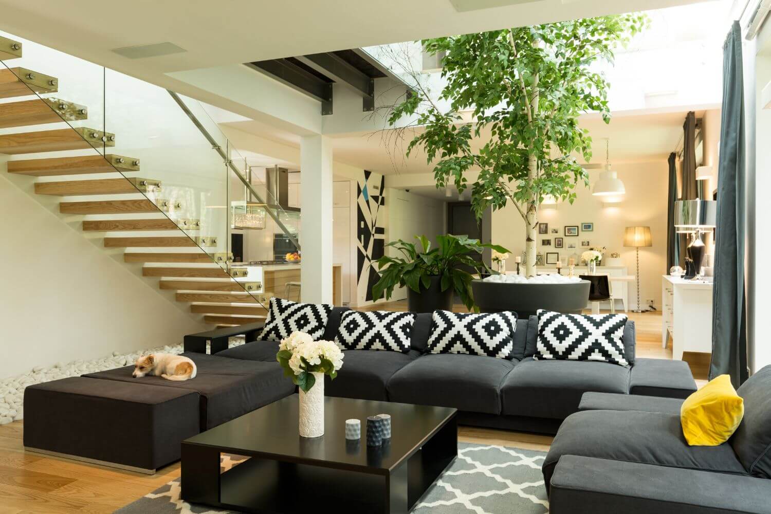 modern style living room in new custom home