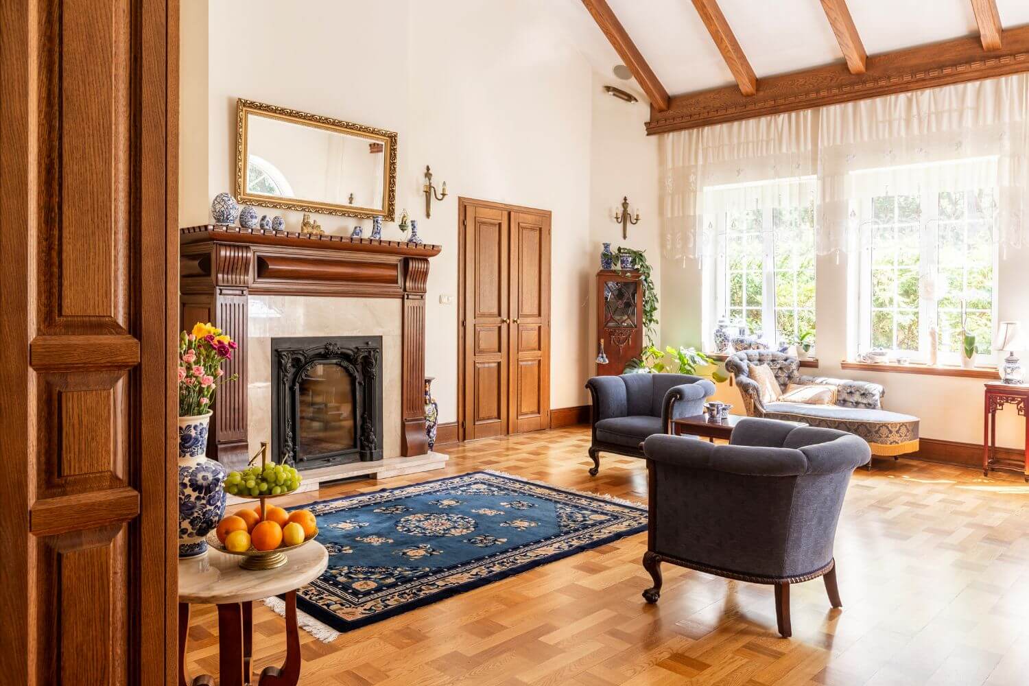 traditional style living room featuring fireplace