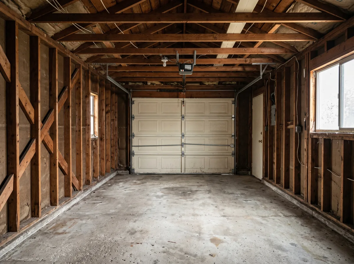 An attached Toronto garage cleared out and being prepared for conversion into a living space