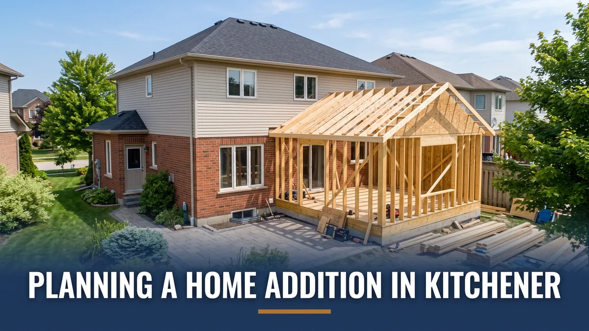 Suburban home with a rear addition under construction, illustrating home addition planning in Kitchener