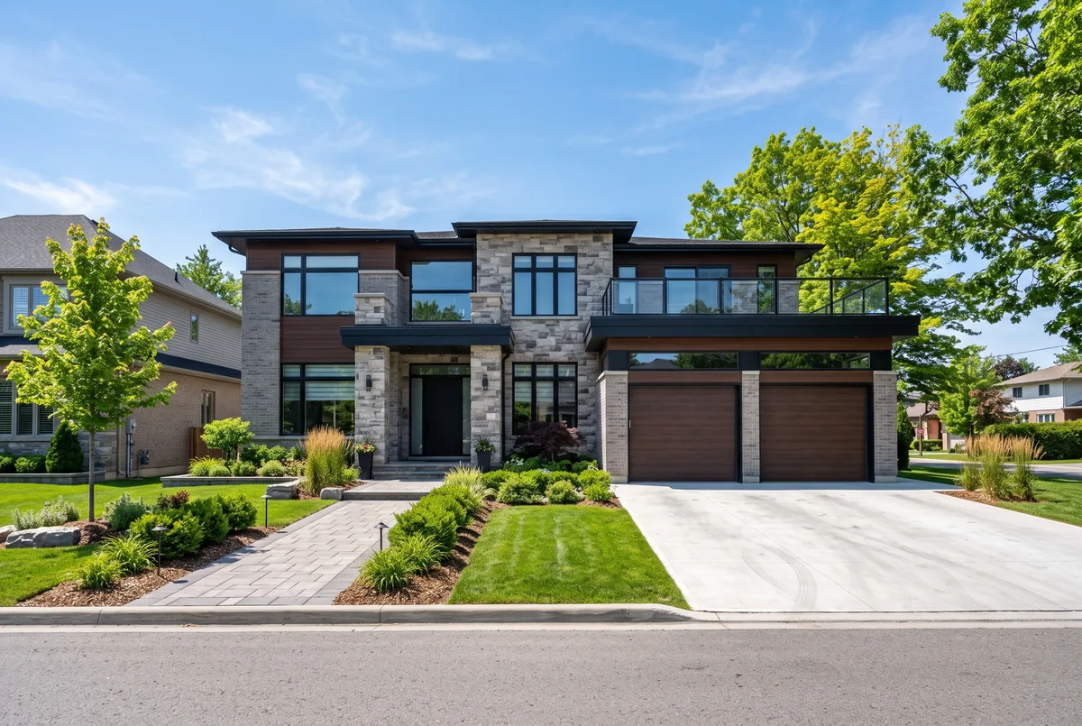 Finished custom home exterior in the Brampton area