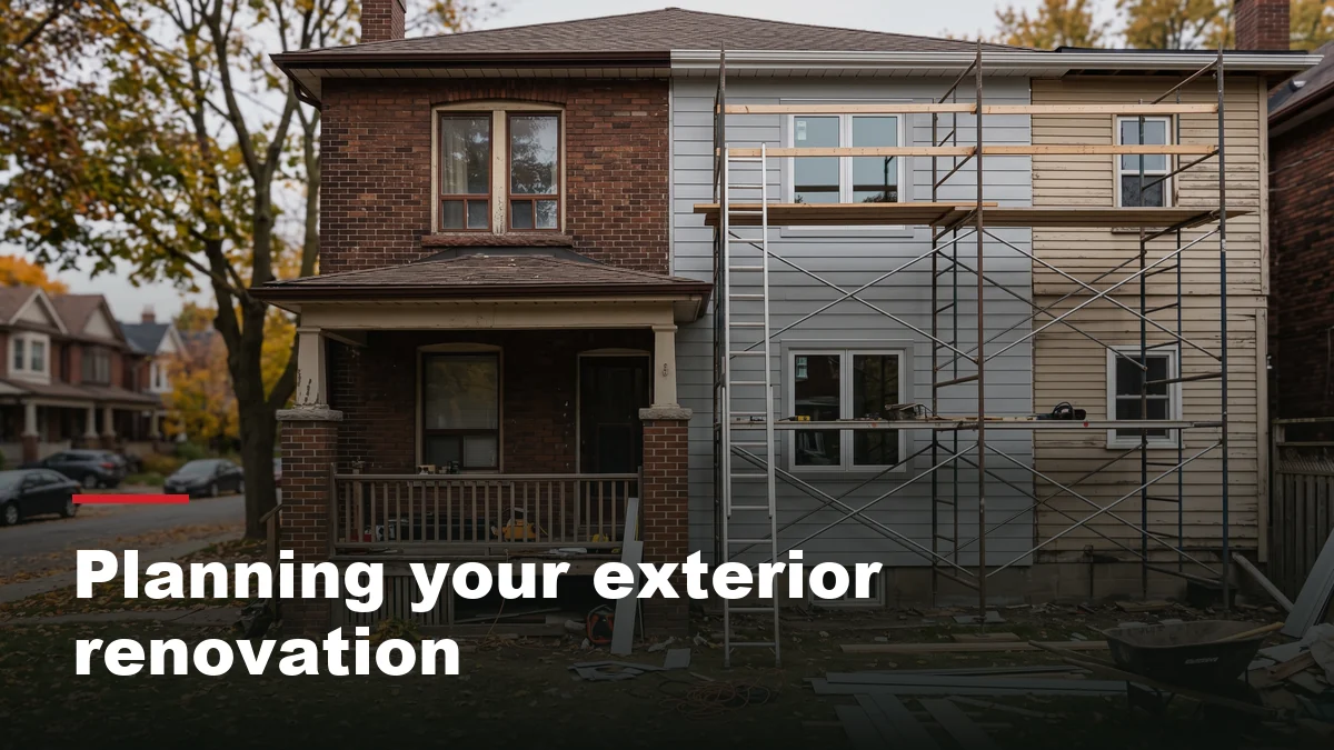 Exterior renovation in progress on a Toronto house with new siding partially installed beside the original wall
